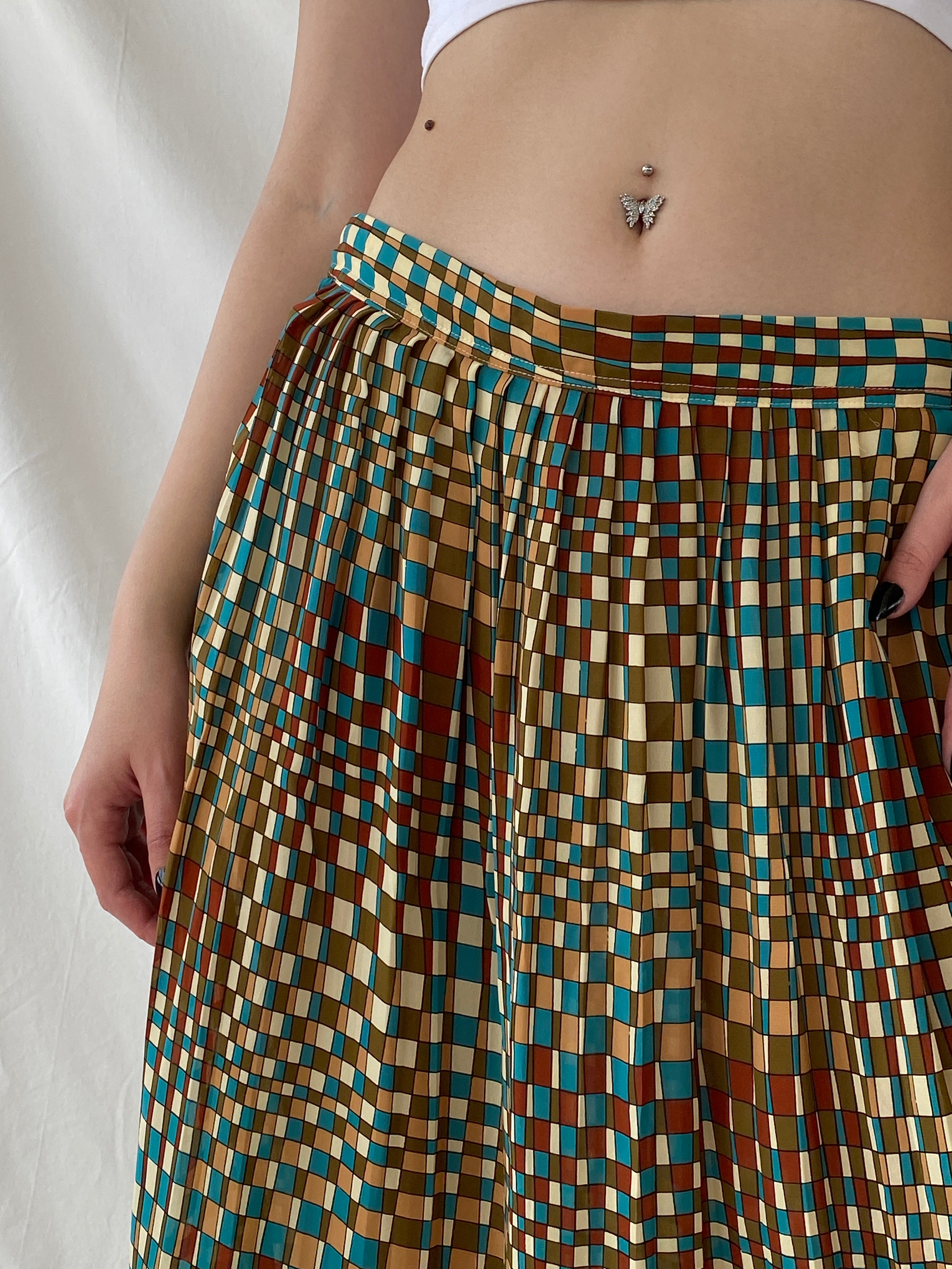 Vintage Handmade Geometric Square Midi Skirt - M
