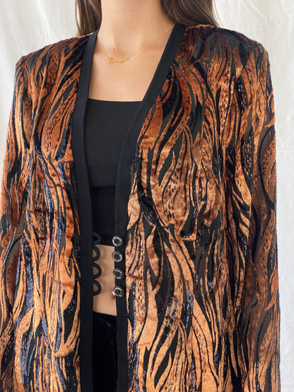 Statement Vintage Animal Print Velvet Semi-Sheer Blazer - L