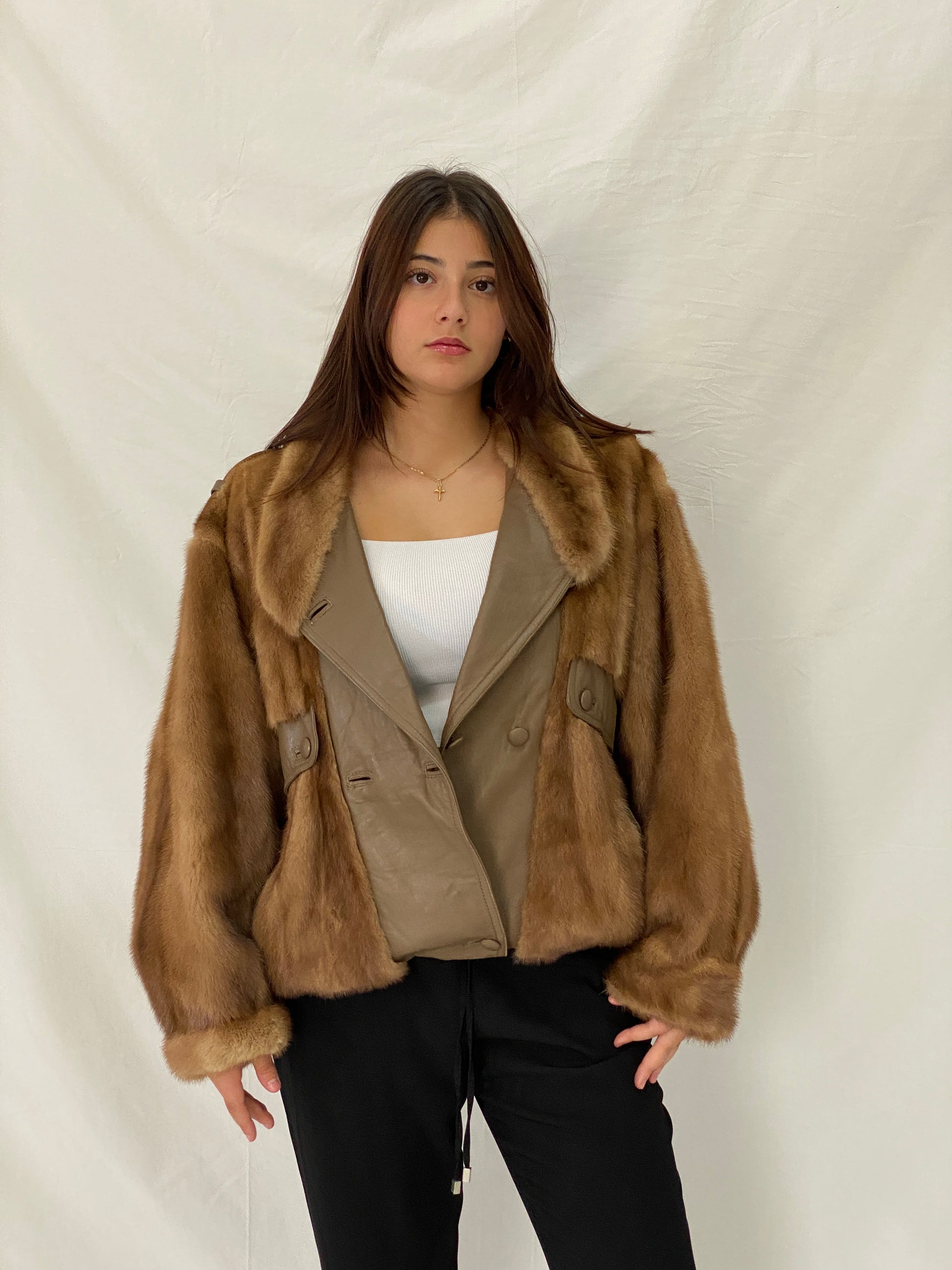 Vintage GTH Stoll Hannover Two-Tone Leather & Mink Fur Bomber Jacket - XL Vintage GTH Stoll Hannover Two-Tone Leather & Mink Fur Bomber Jacket - XL