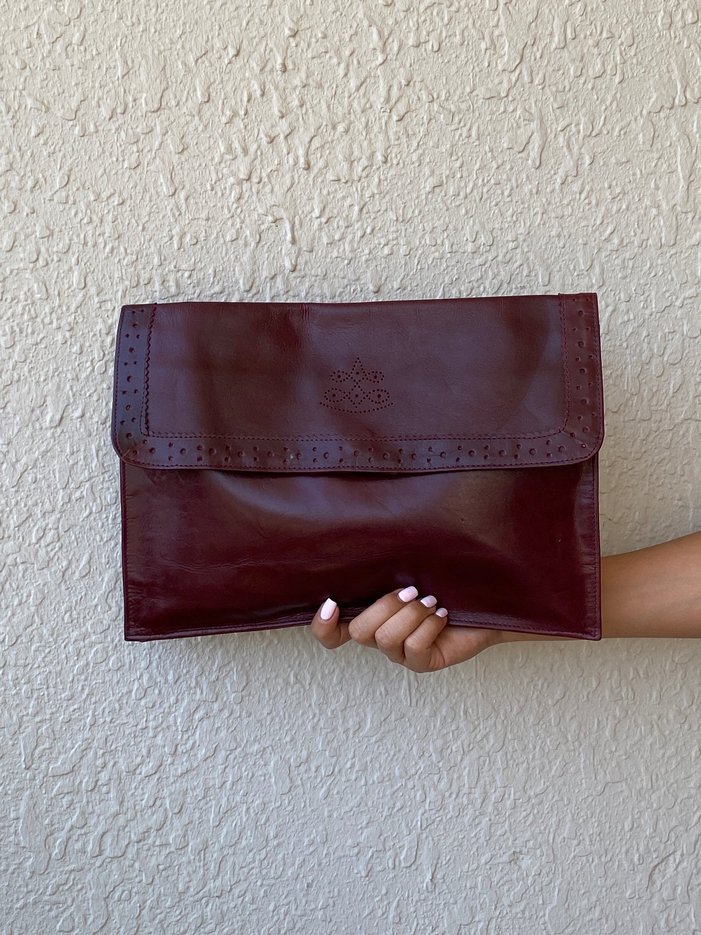 Vintage 90s Giovanni Burgundy Leather Envelope Clutch Bag