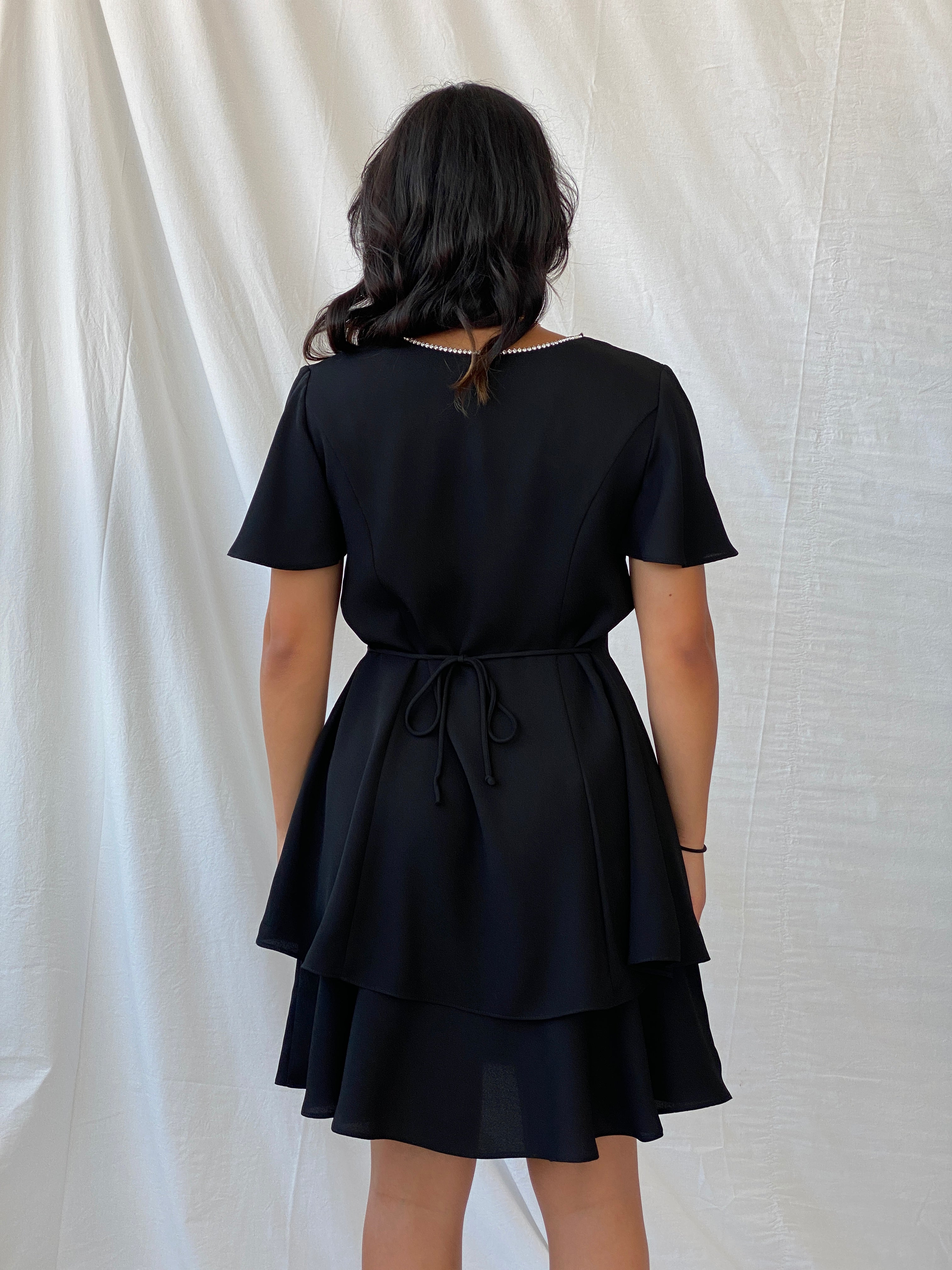 90s Randi May Collection Little Black Dress with Rhinestones - L