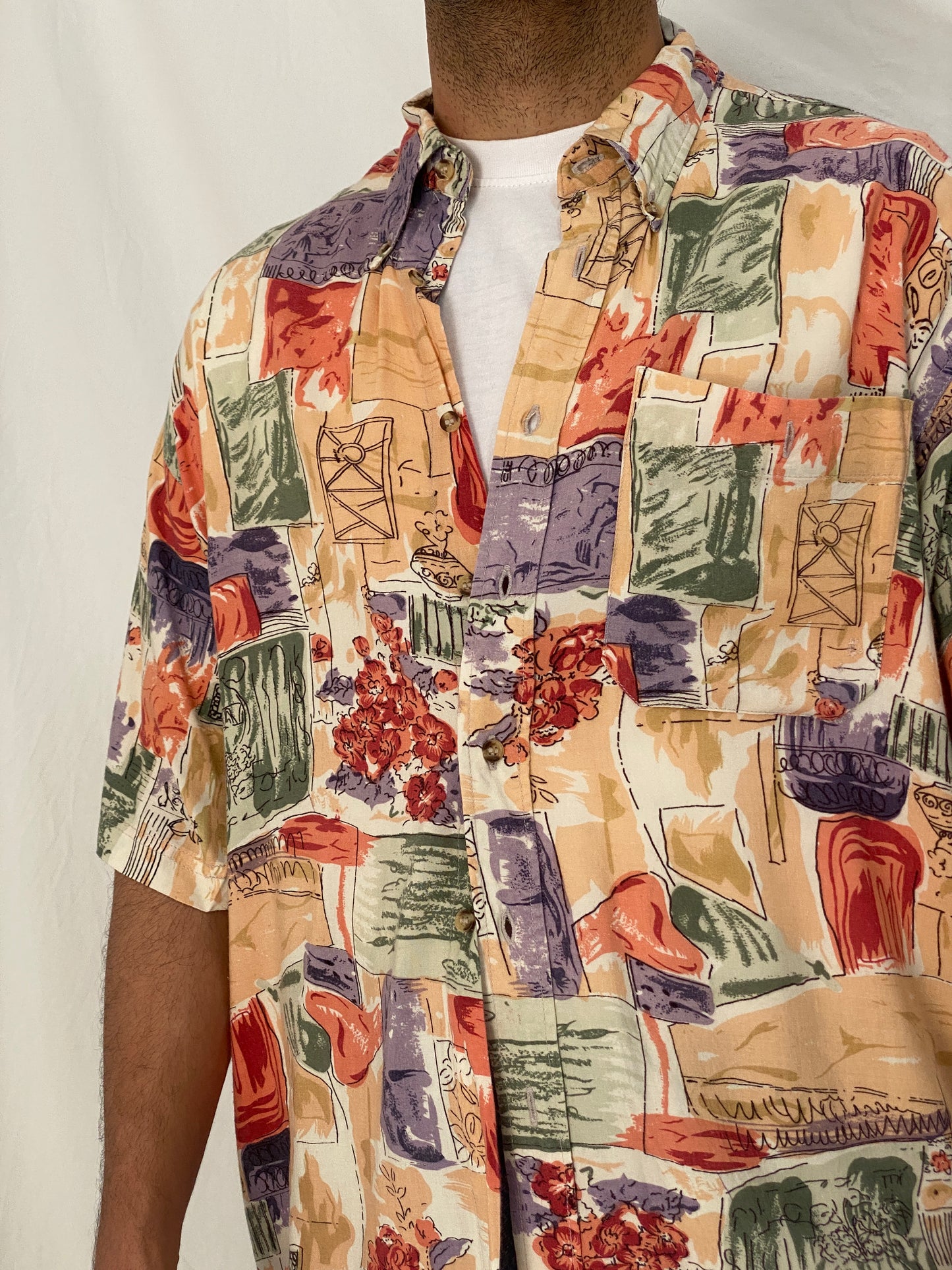 Vintage 90s MC.GORDON by Dressmann Abstract Viscose Shirt – L