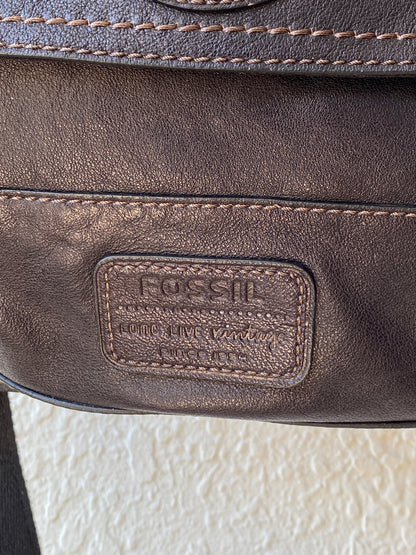 Vintage Y2K Fossil Long Live Vintage Black Distressed Leather Convertible Satchel Crossbody Bag