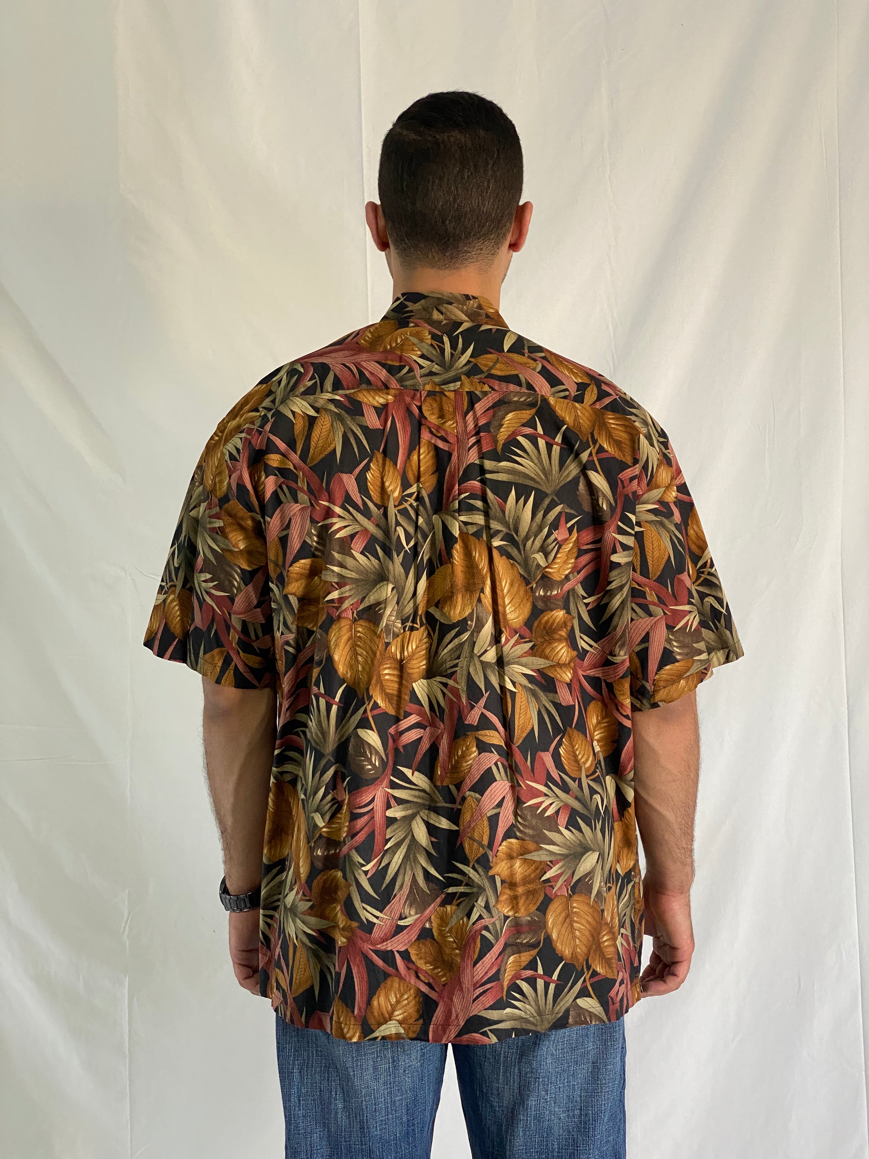 Vintage Tori Richard Cotton Lawn Hawaiian Tropical Leaf Print Men’s Shirt - 2XL