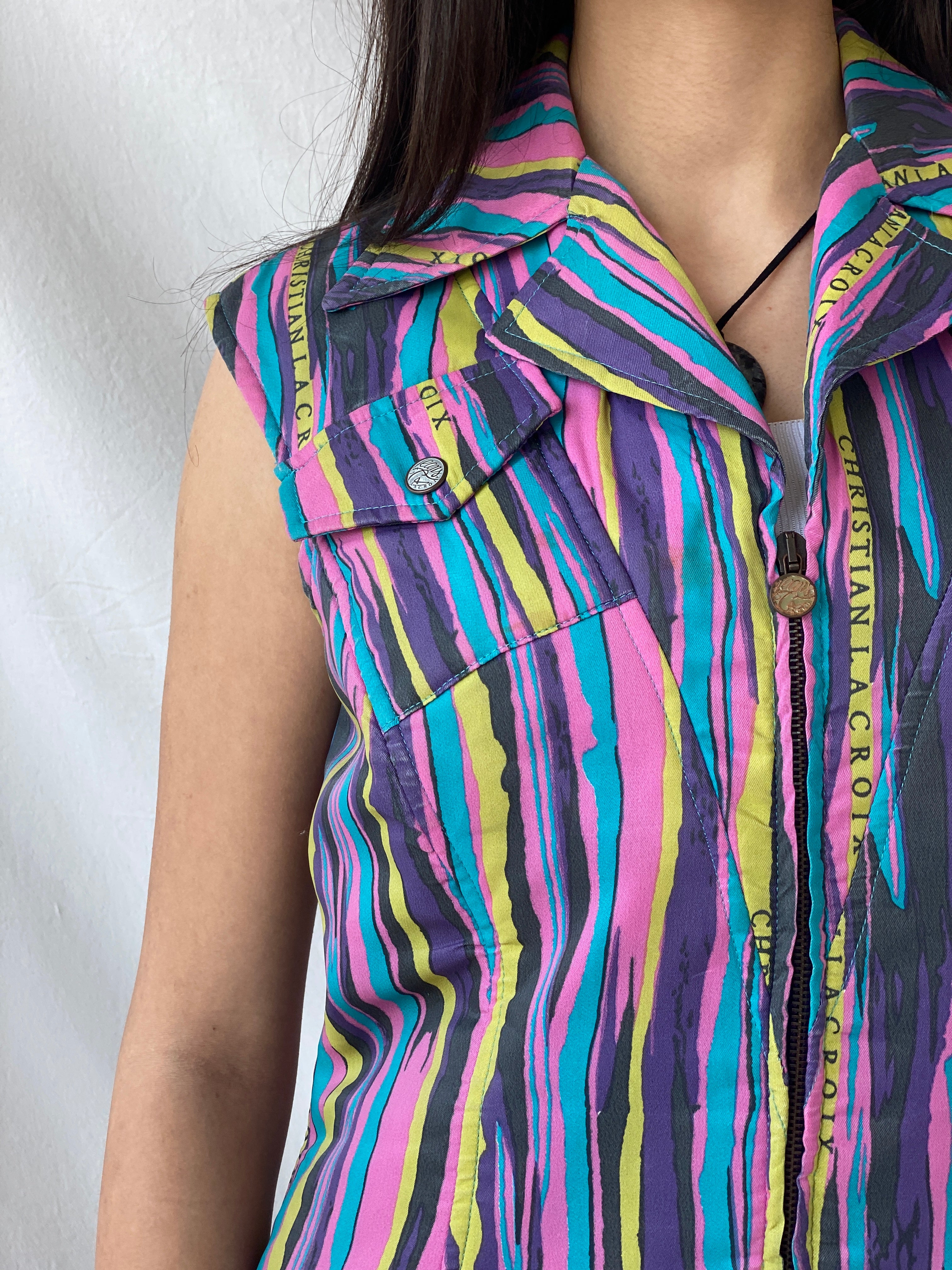 90s Vintage Christian Lacroix Fitted Zip Down Multicolored Vest - L