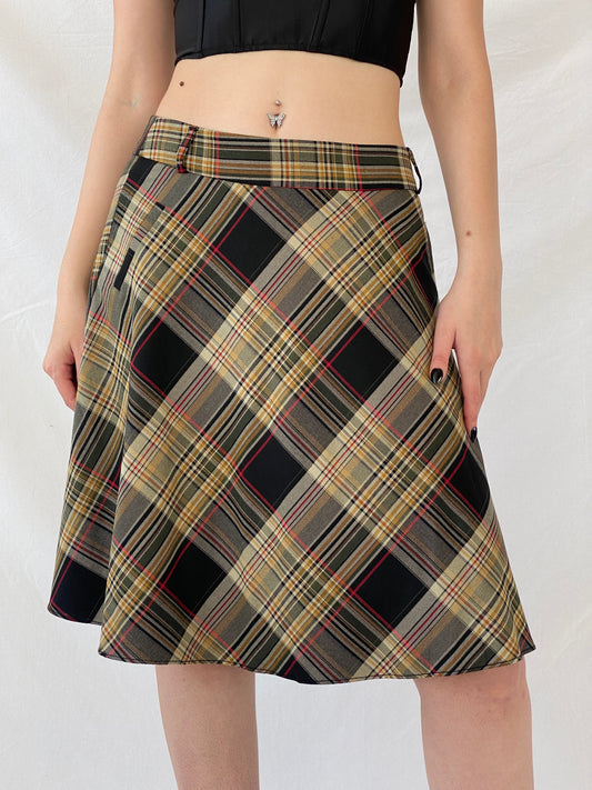 تنورة قصيرة نسائية من قماش التارتان باللون الأصفر والأسود من Beautiful Fusion Plaid Flannel - مقاس M