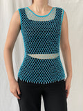 Vintage Y2K 2xtremz Women’s Net Beaded Crochet Blue Top - L