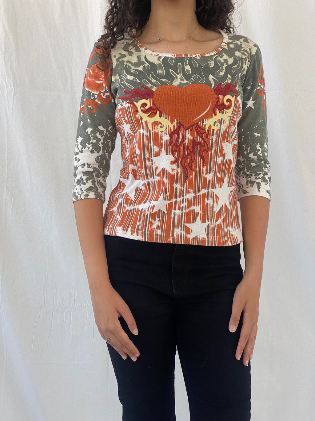 Y2K X-Mail Graphic Heart Flame Women’s Top - M/L