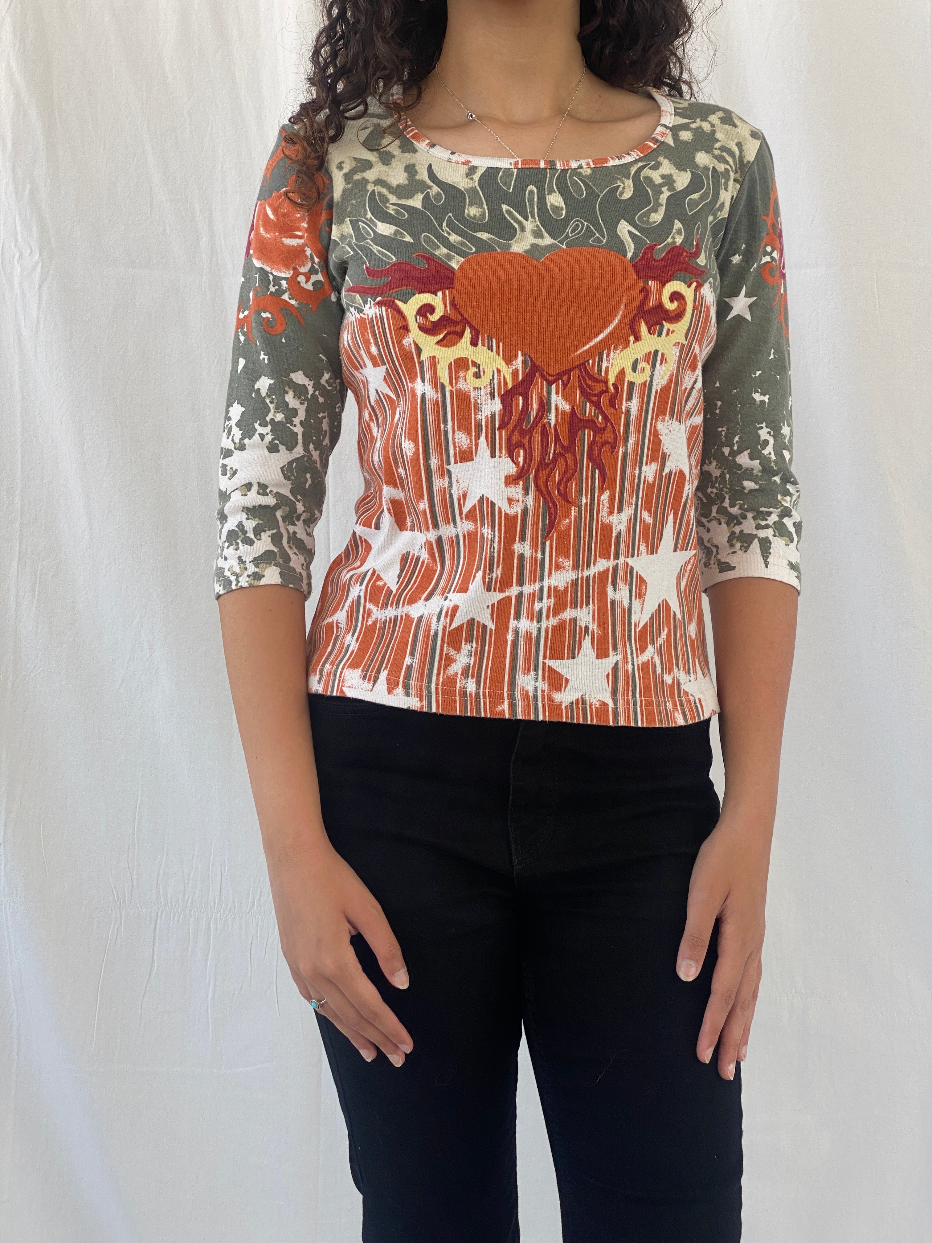 Y2K X-Mail Graphic Heart Flame Women’s Top - M/L