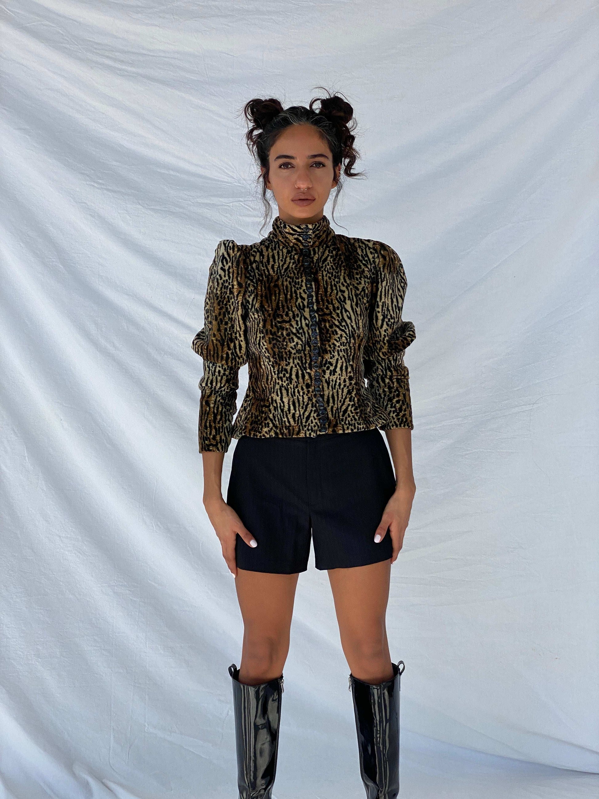 Vintage Handmade Leopard Print Top - Size XS - Balagan Vintage Full Sleeve Top 00s, 90s, full sleeve top, Tojan, winter