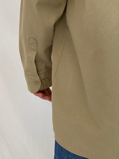 Vintage Dickies Workwear Khaki Button-Up Shirt Beige Utility Work Shirt - XL