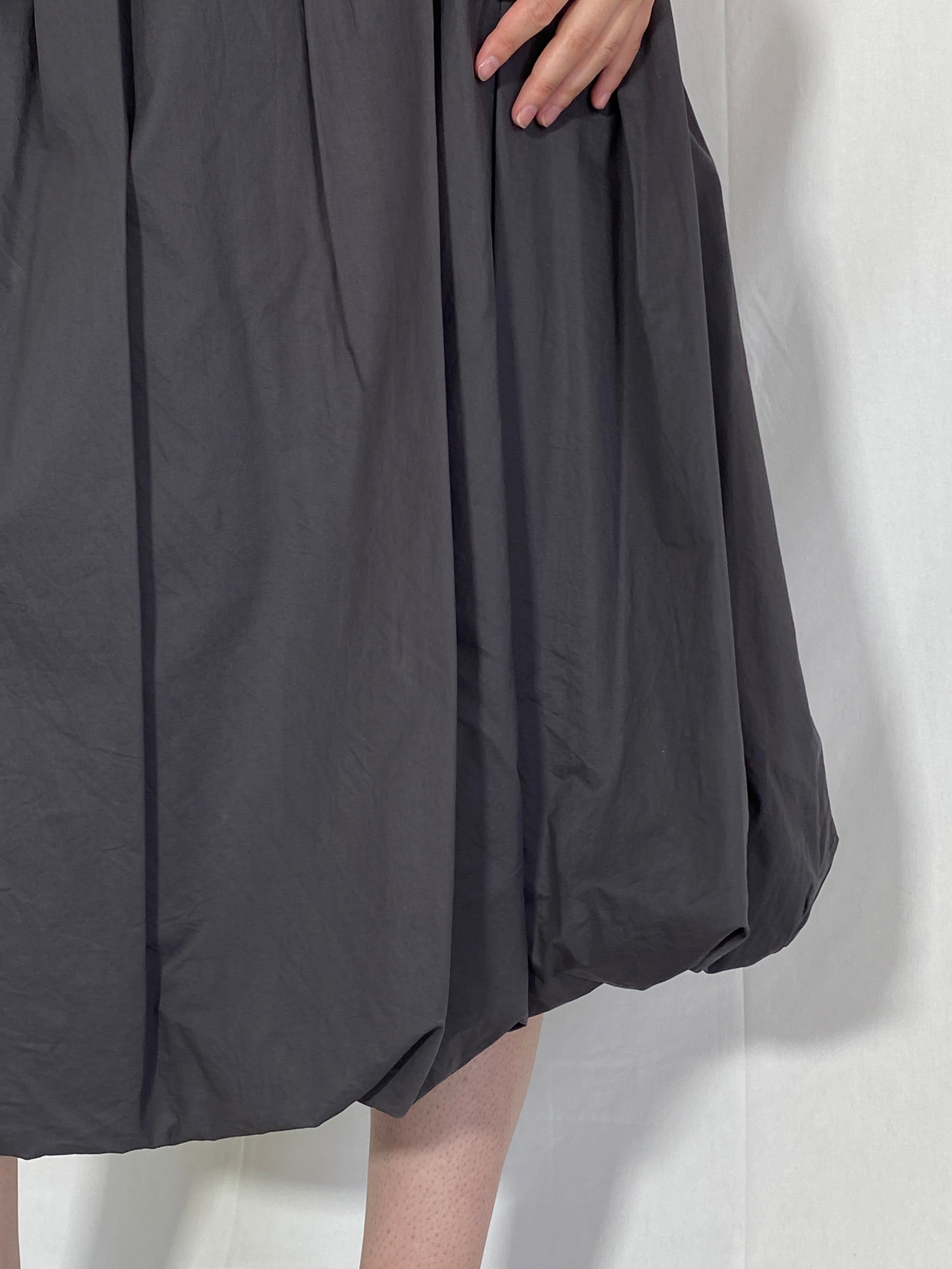 Lavanda Whimsygoth Dark Gray Bubble Midi Skirt Futuristic High Waist Skirt with Button Detail - M