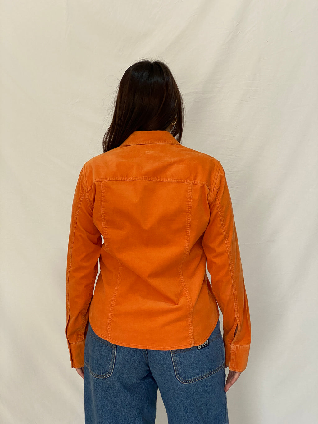 Liz Claiborne Orange Corduroy Lightweight Full Sleeve Shirt - M