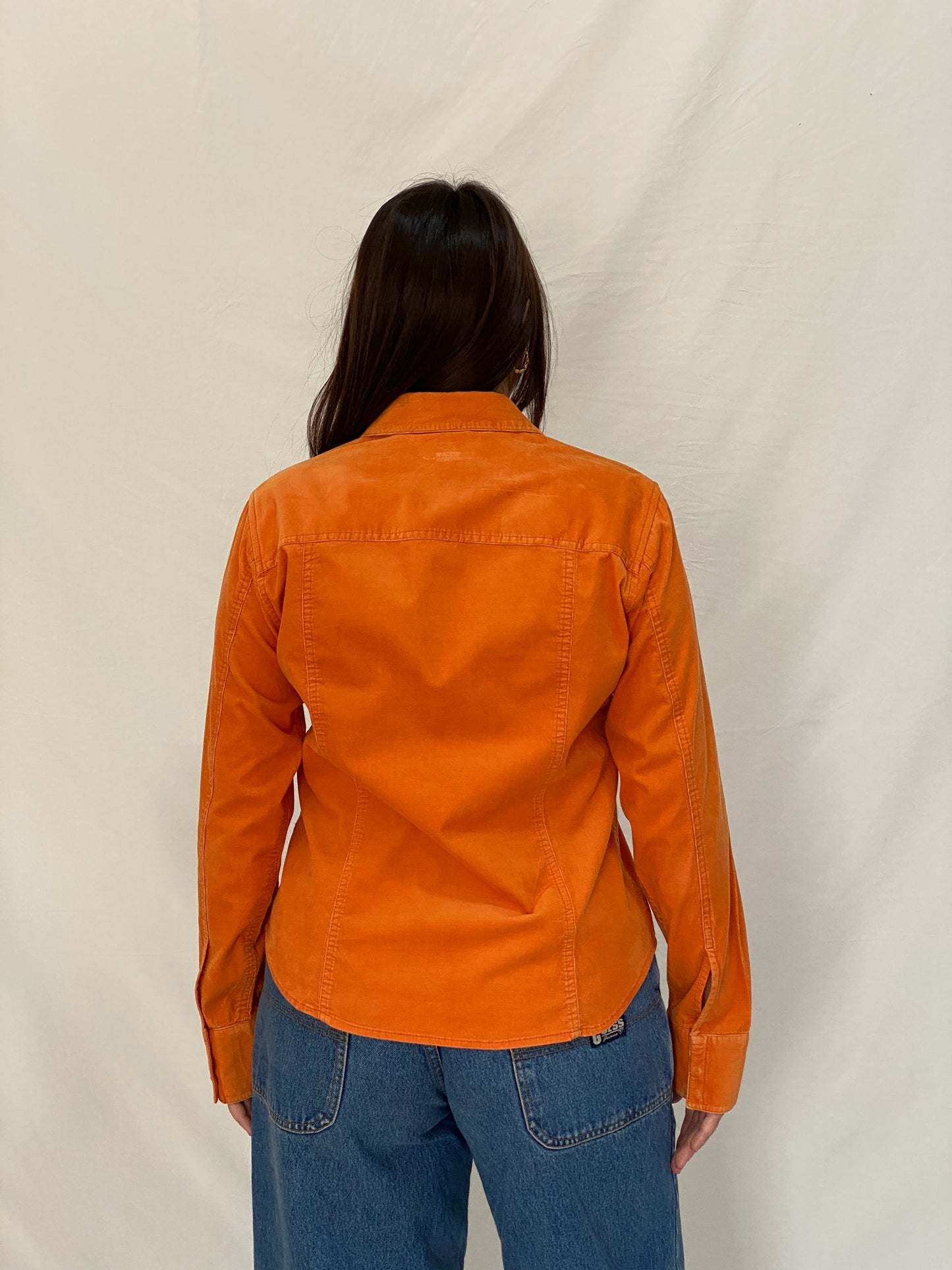 Liz Claiborne Orange Corduroy Lightweight Full Sleeve Shirt - M