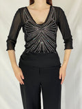 Vintage Y2K Jennifer Taylor Sheer Beaded Butterfly Mesh Top - L