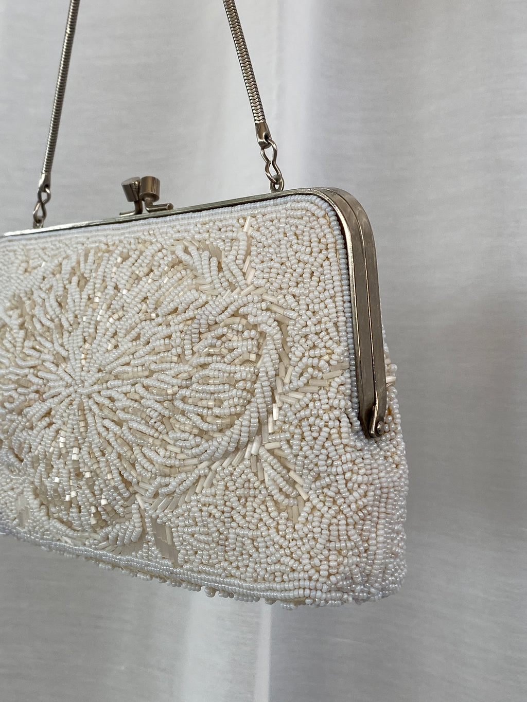 Vintage White Beaded Evening Bag