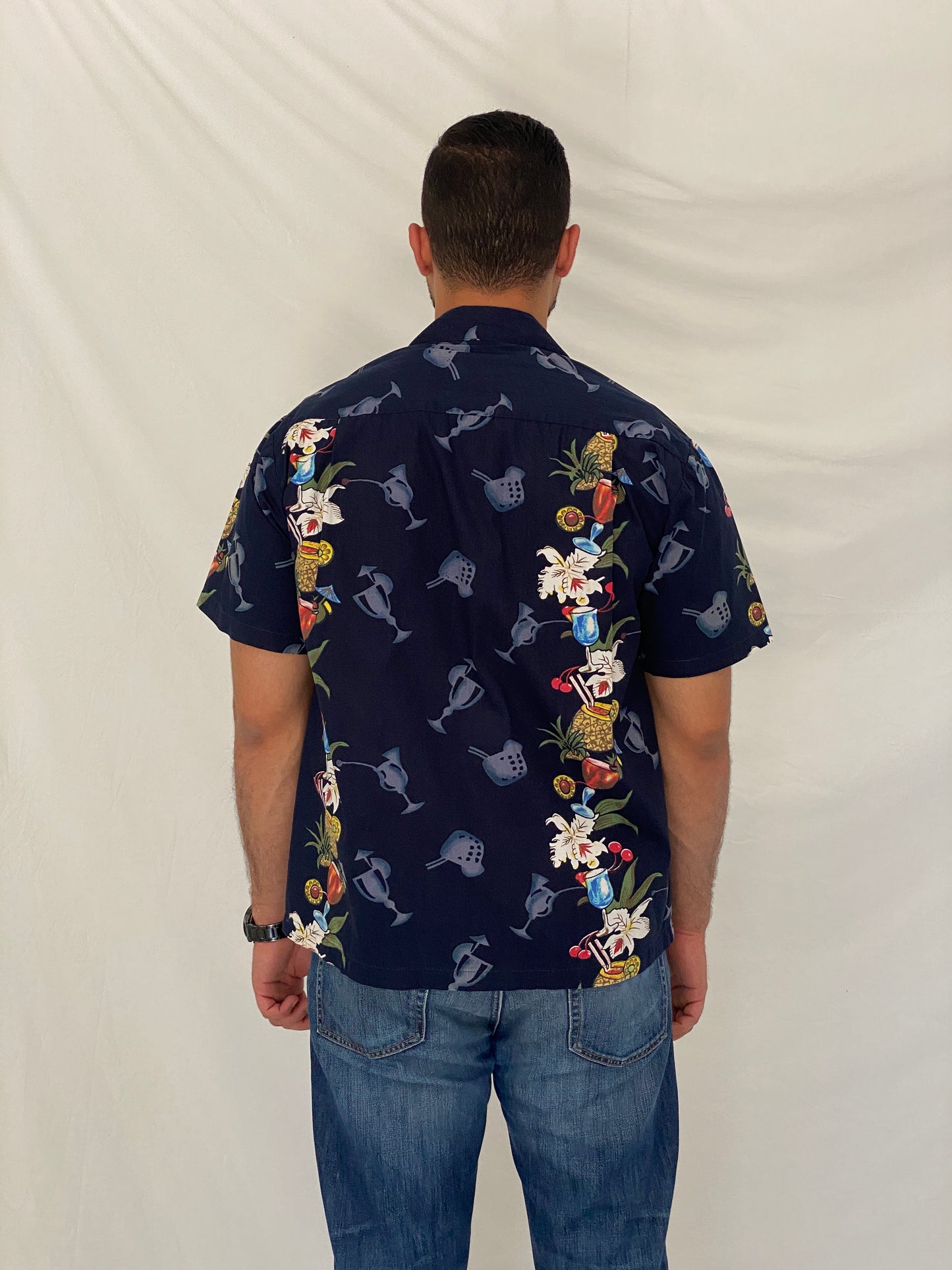 Vintage Steve & Barry’s Classic Hawaiian Navy Cocktail Print Camp Shirt - M