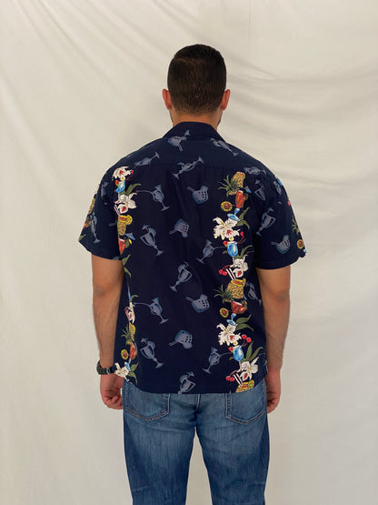 Vintage Steve & Barry’s Classic Hawaiian Navy Cocktail Print Camp Shirt - M
