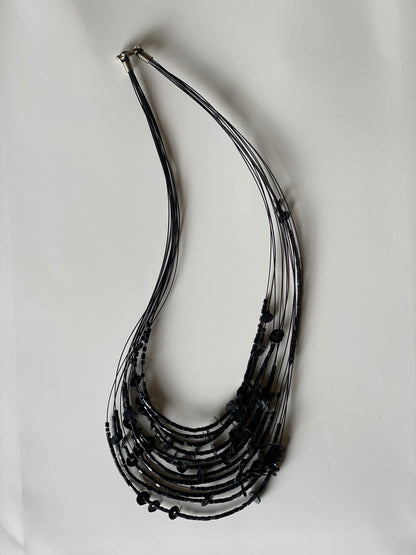 Vintage 1990s Black Multi-Strand Beaded Sequin Choker Necklace