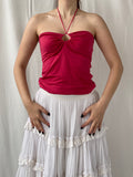 2004 Y2K Gap Stretch Pink Halter Top with Wooden Beads - M