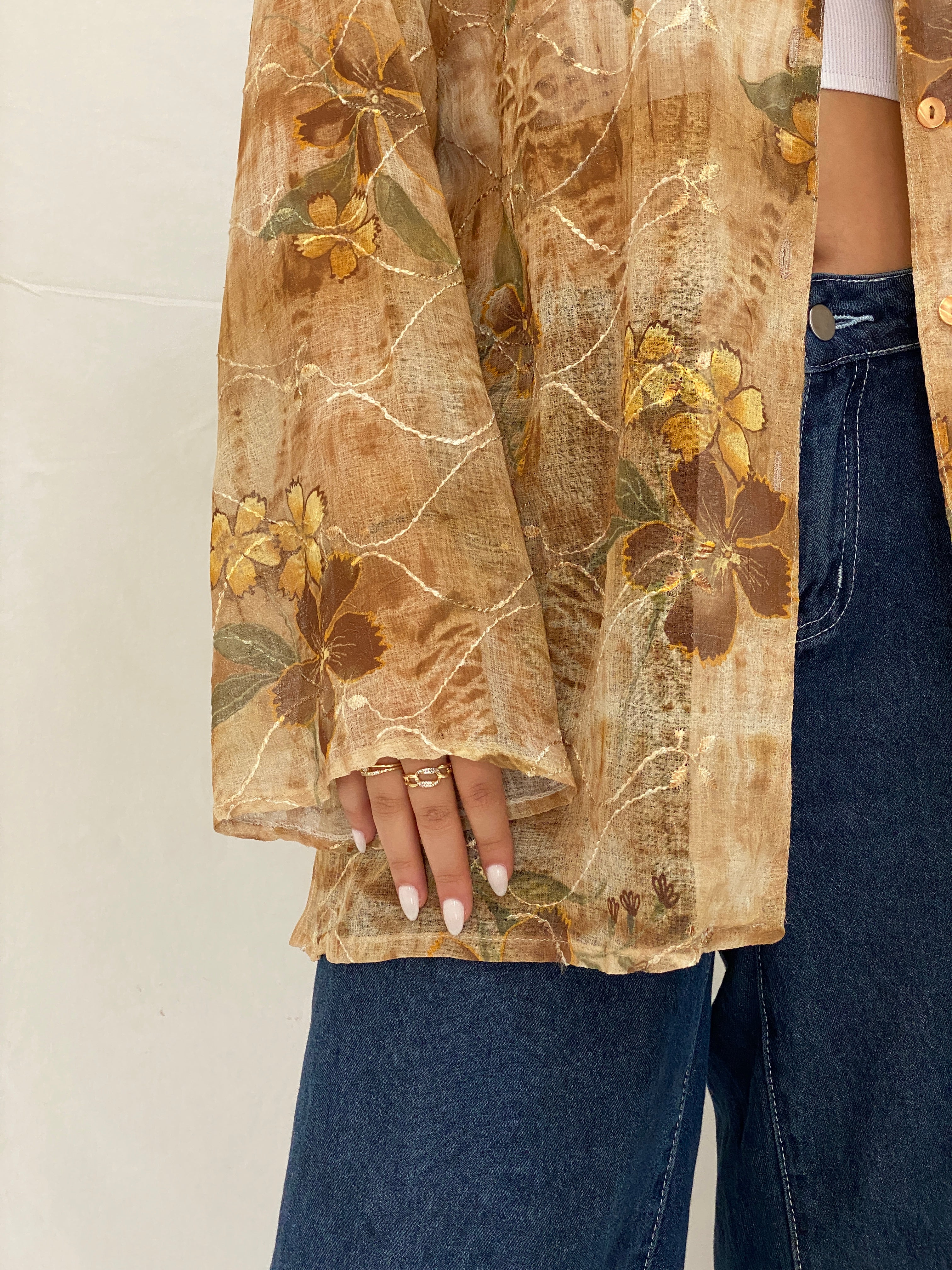 Vintage ARS Collection Sheer Floral Button-Up Shirt – XL