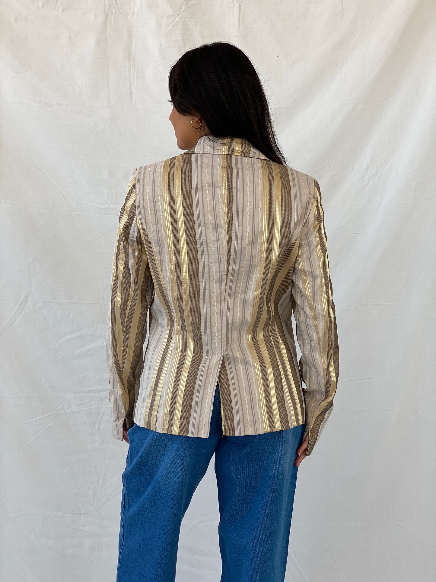 Vintage No 1 Mode Express Striped Beige and Gold Blazer - L