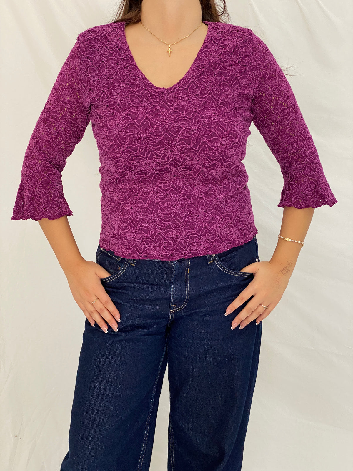 Vintage Y2K Studio 1940 Plum Purple Floral Lace V-Neck Top - L Vintage Y2K Studio 1940 Plum Purple Floral Lace V-Neck Top - L