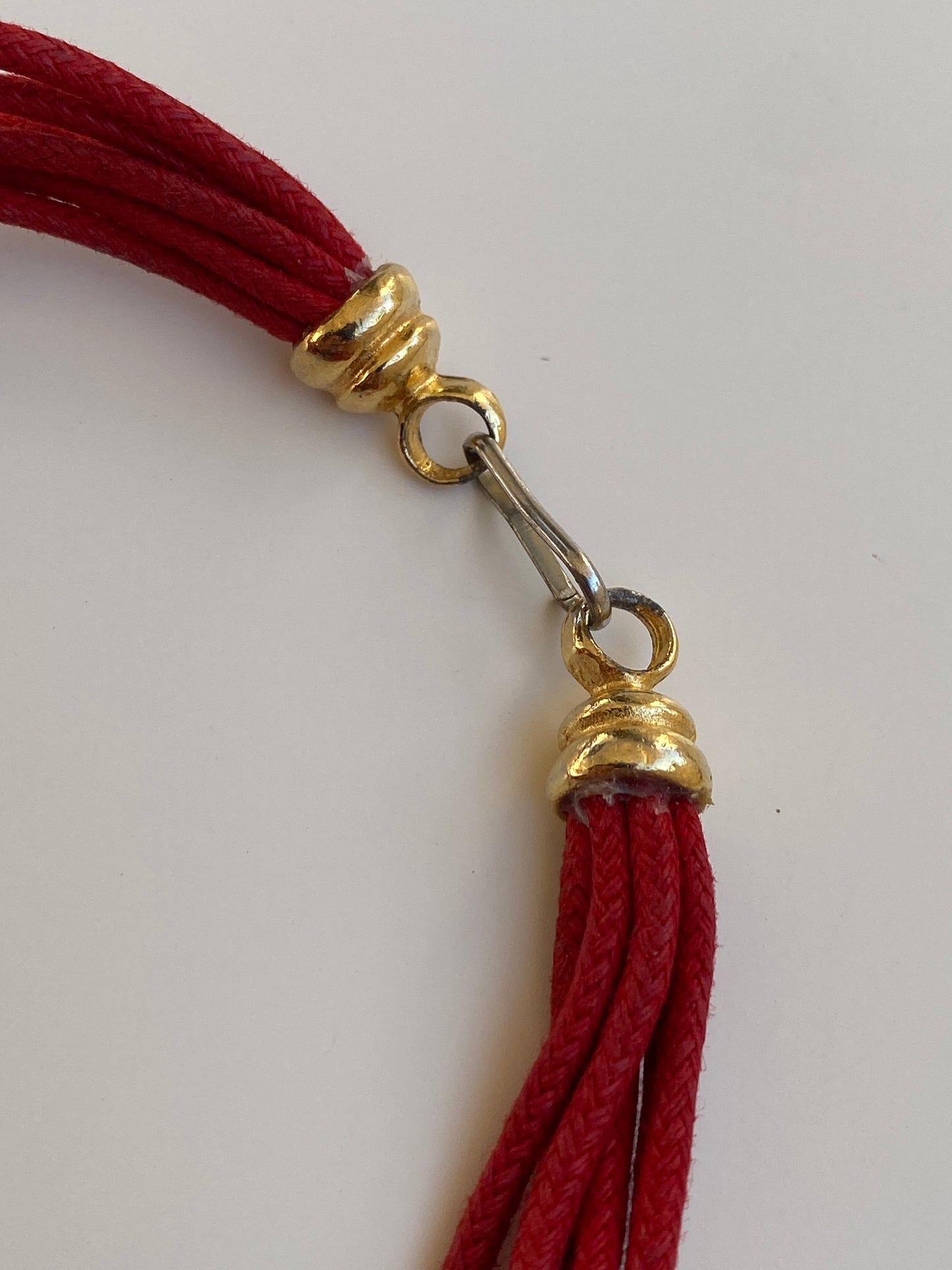 Vintage 1980s Style Red Multi-Cord Gold Tone Sculptural Necklace
