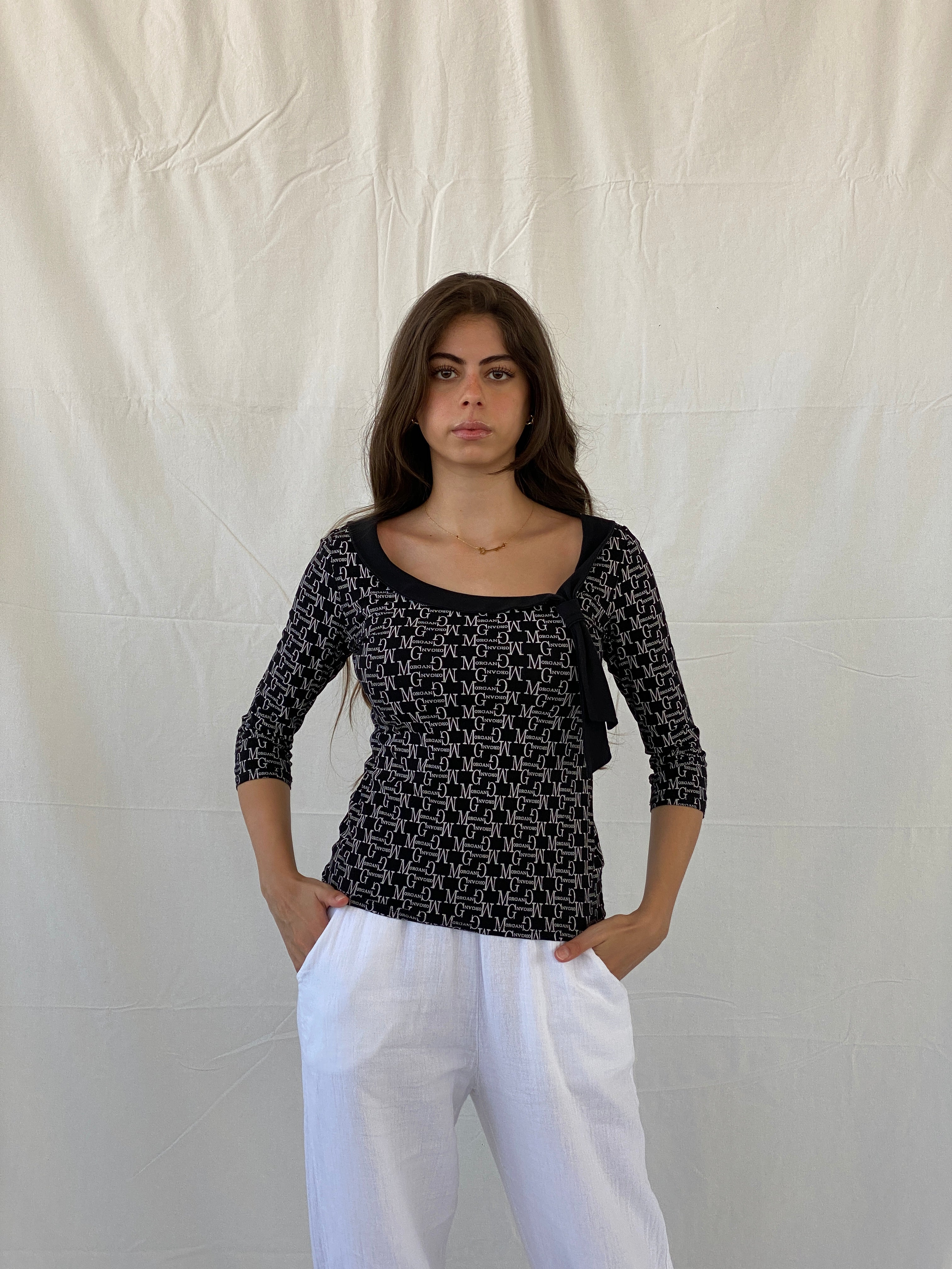 Vintage Y2K Morgan De Toi Black Monogram Top - M