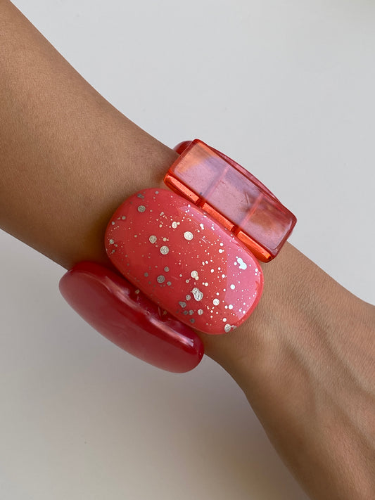 Vintage Y2K Coral Pink Oversized Resin Geometric Statement Bangle