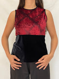 Vintage 90s Bill Cost Red & Black Crushed Velvet Sleeveless Tank Top - Y2K Glam Grunge Aesthetic - S