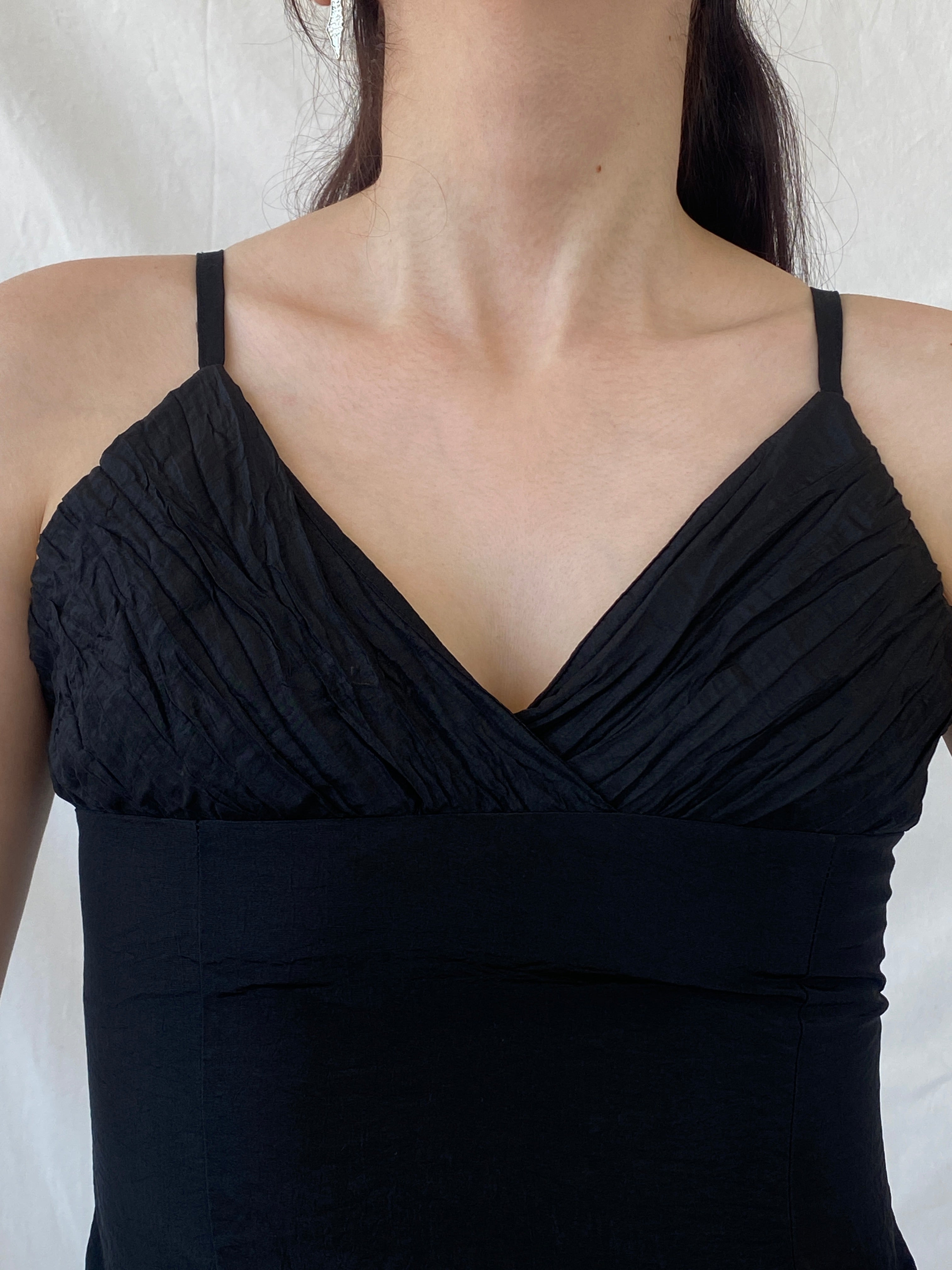 Vintage Display Black Cami Top Formal Ruched Camisole with Clasp Closure - S