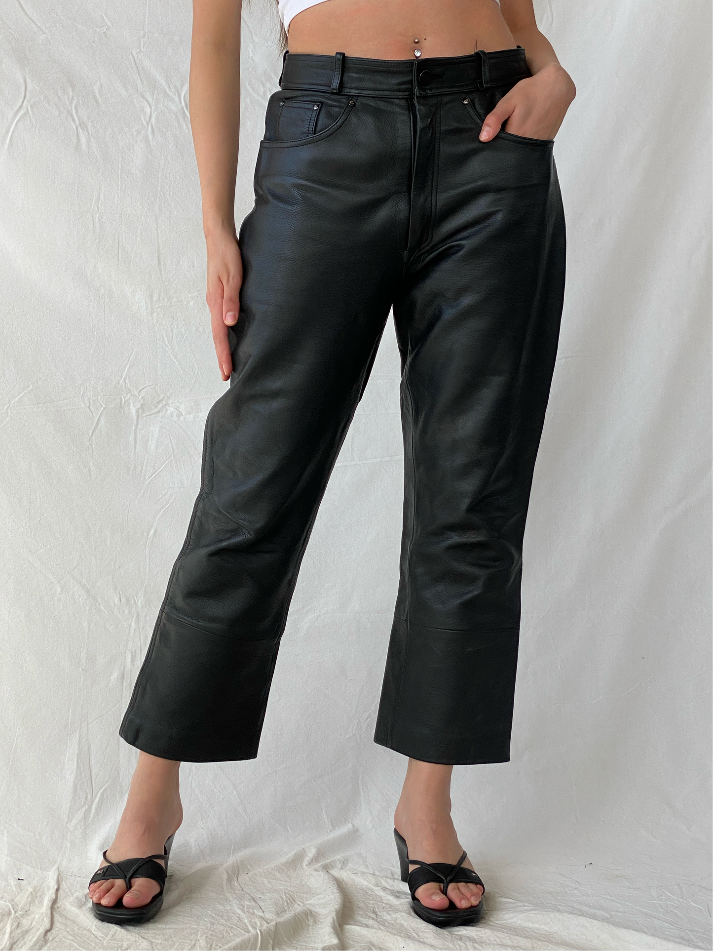 Vintage IXS Black Genuine Leather Motorcycle Pants - L