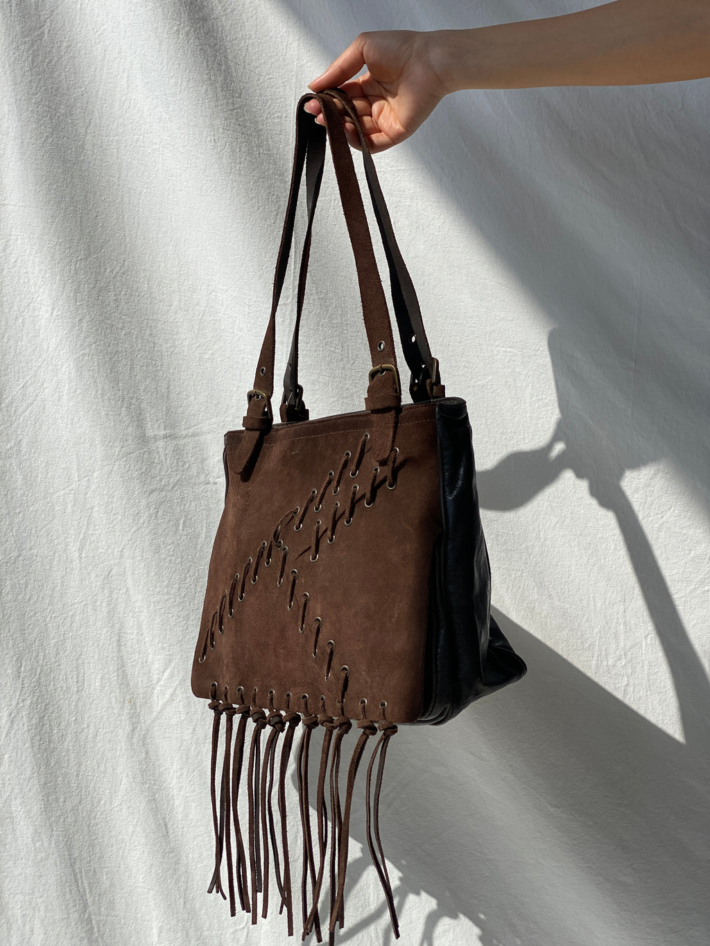 Vintage Malandrino Fringe Dark Brown Genuine Suede Bag