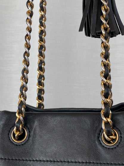 Tory Burch Black Leather Fleming Mini Bucket Chain Shoulder Bag