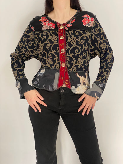 Vintage Nothing Matches Black Mixed Print Patchwork Cardigan – M