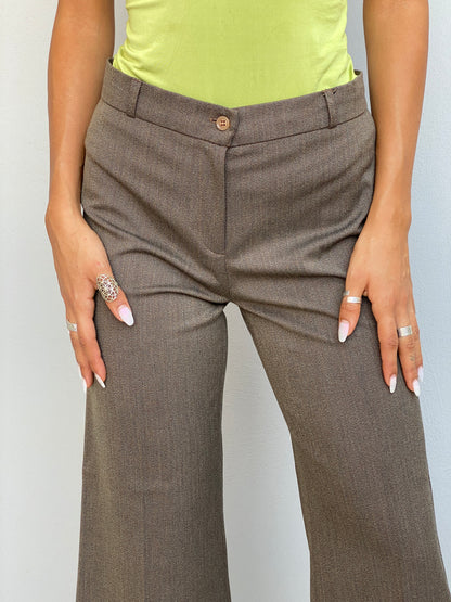 Vintage Y2K Klapa Brown Herringbone Wide Leg Tailored Trousers - 36EUR
