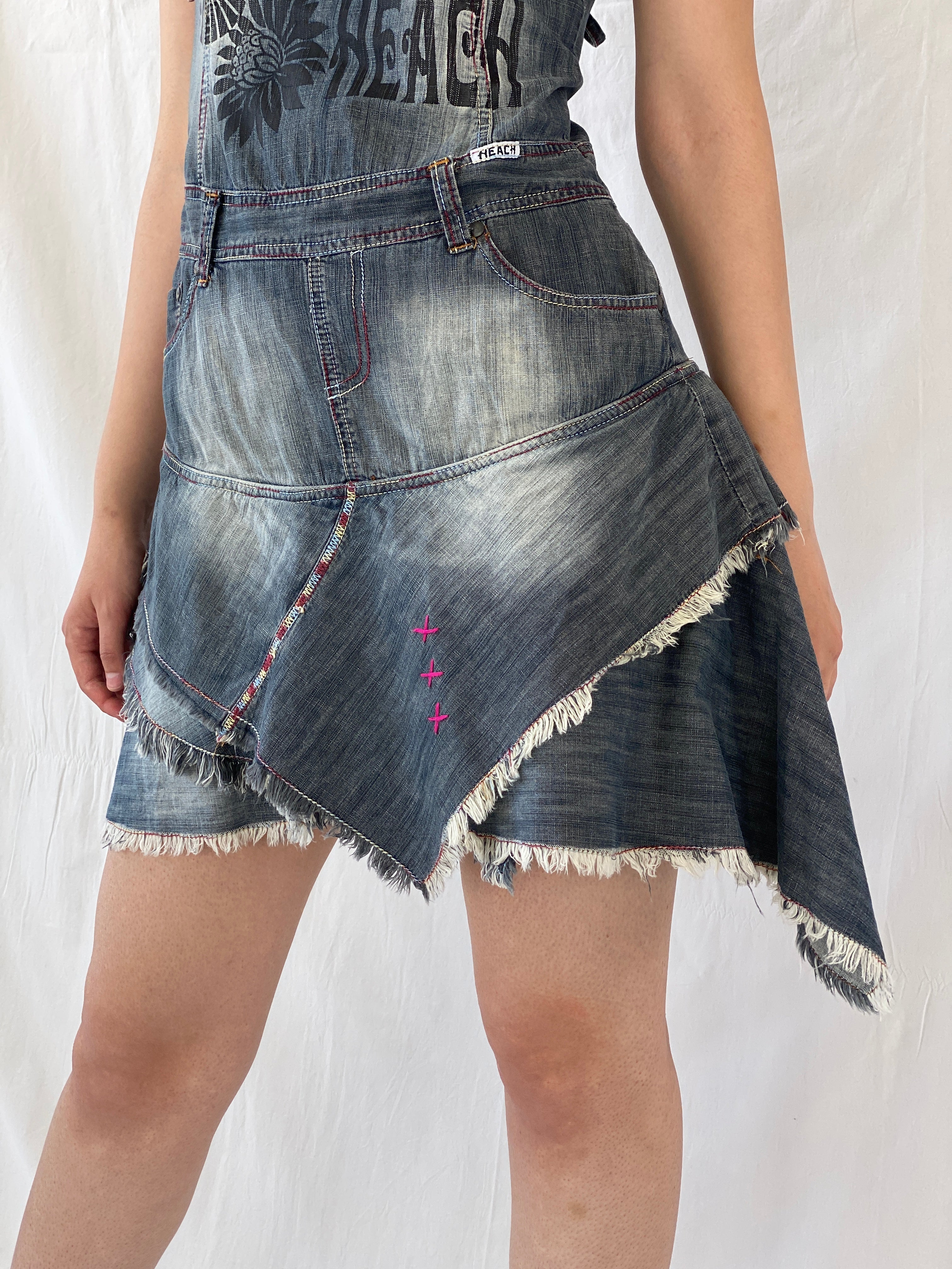 Vintage Y2K LIFEGATE Silvian Heach Asymmetric Layered Hem Short Denim Dress - L