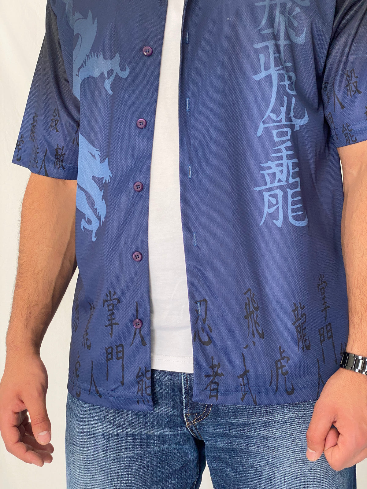 Vintage U Utility Blue Dragon Mesh Y2K Asian Graphic Shirt – M Vintage U Utility Blue Dragon Mesh Y2K Asian Graphic Shirt – M