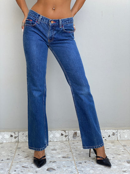 Vintage Y2K Tommy Jeans Blue Denim Low Rise Straight Leg Jeans - 36EUR