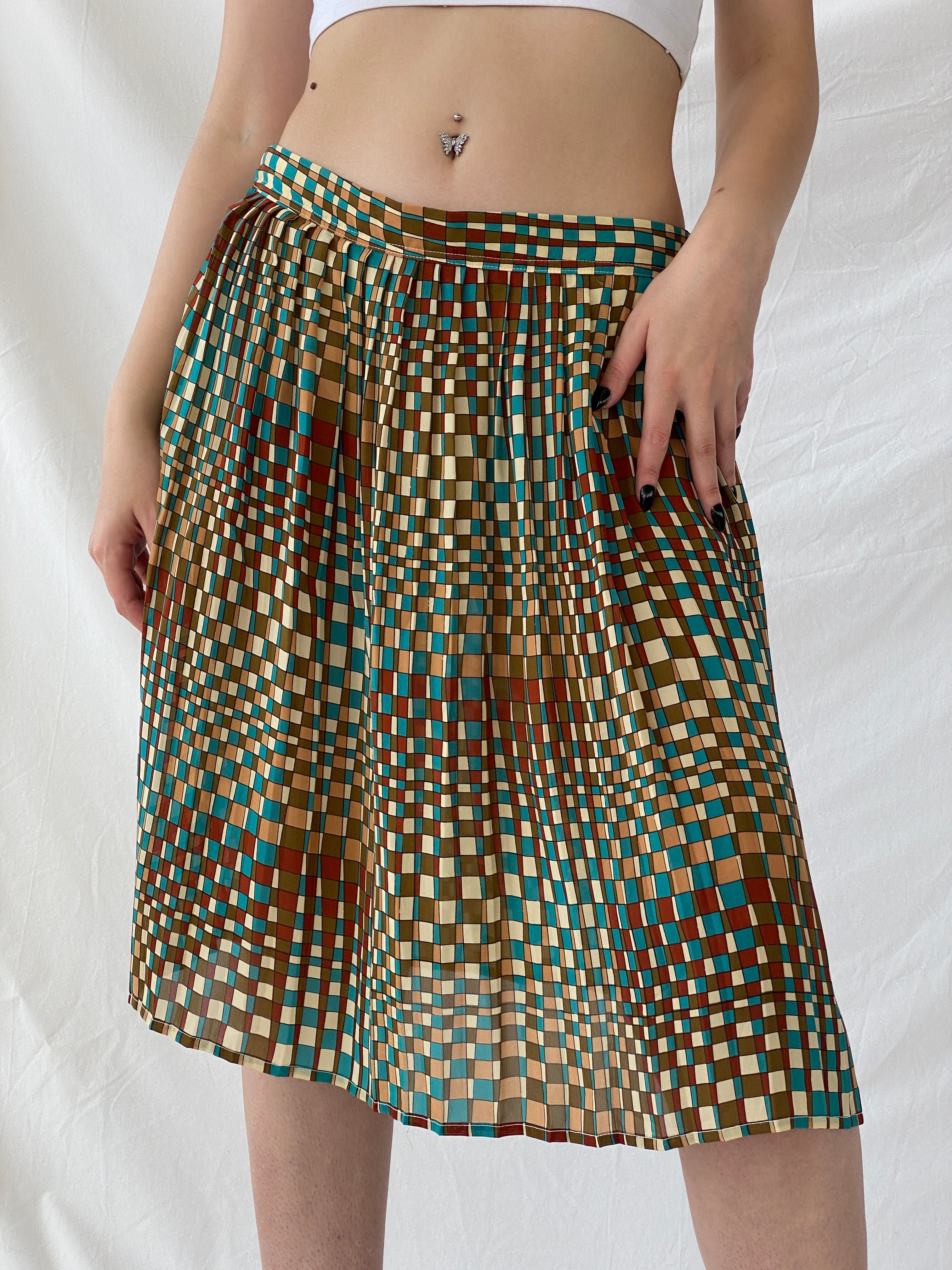Vintage Handmade Geometric Square Midi Skirt - M