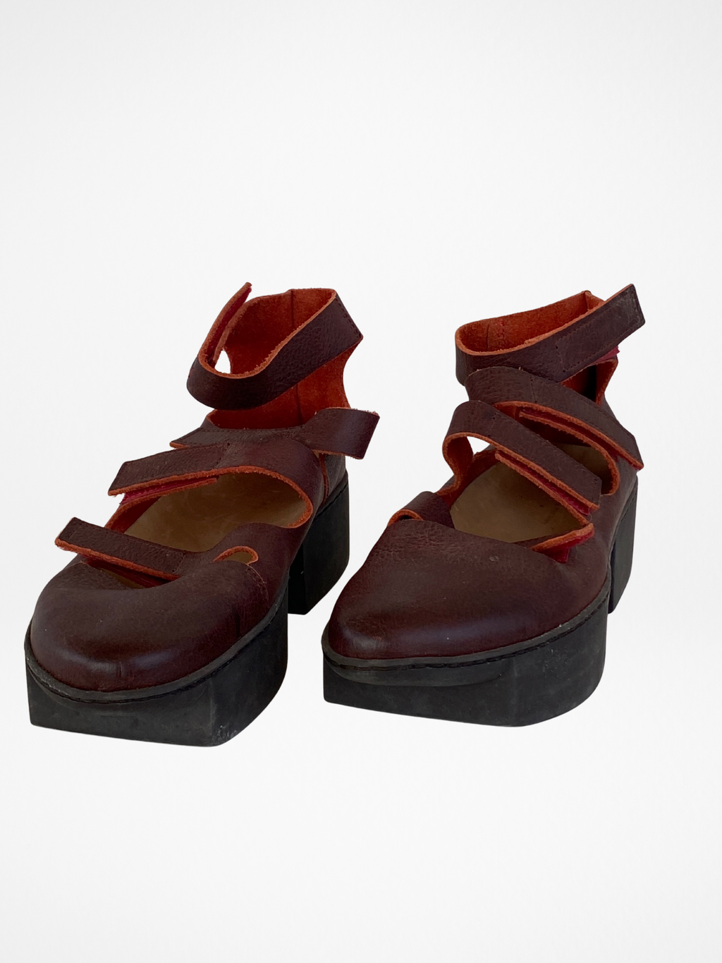 Trippen Burgundy Leather Platform Strappy Sandals – Handmade in Germany – Women’s Size 39EU