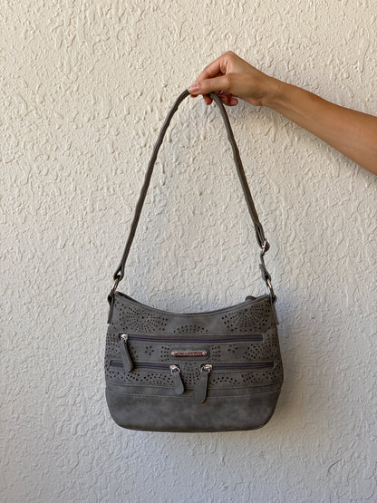 Y2K Stone Mountain USA Grey Perforated Vegan Leather Shoulder Bag