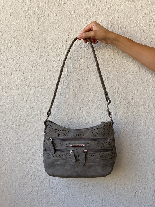 Y2K Stone Mountain USA Grey Perforated Vegan Leather Shoulder Bag