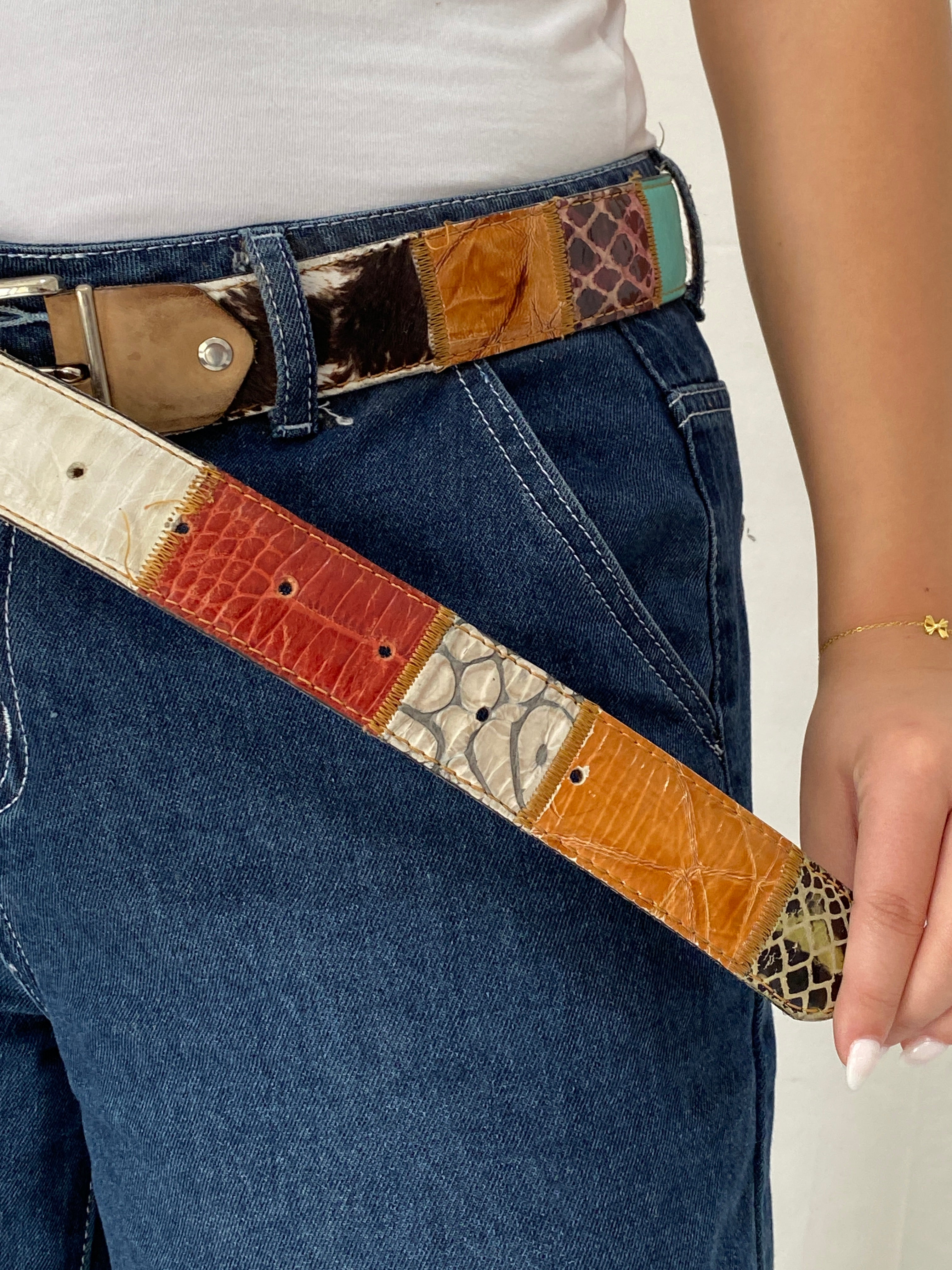 Vintage Greispel “R. Barbarossa” Patchwork Genuine Leather Western Style Belt