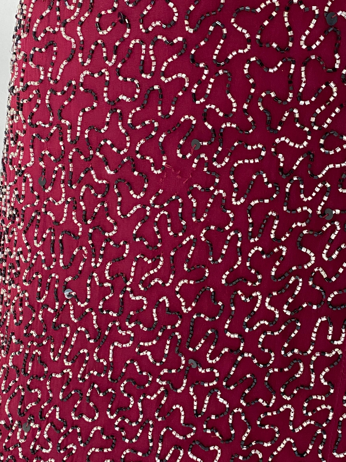 Vintage Romy Scala Burgundy 100% Silk Beaded Cross-Back Maxi Dress – M