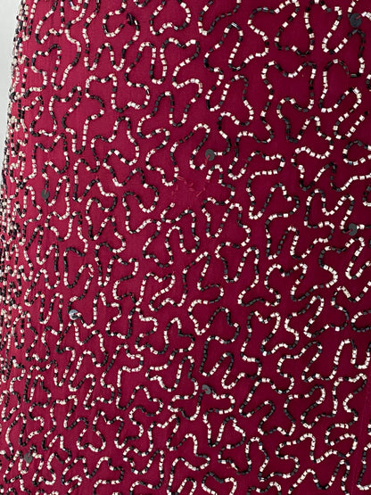 Vintage Romy Scala Burgundy 100% Silk Beaded Cross-Back Maxi Dress – M
