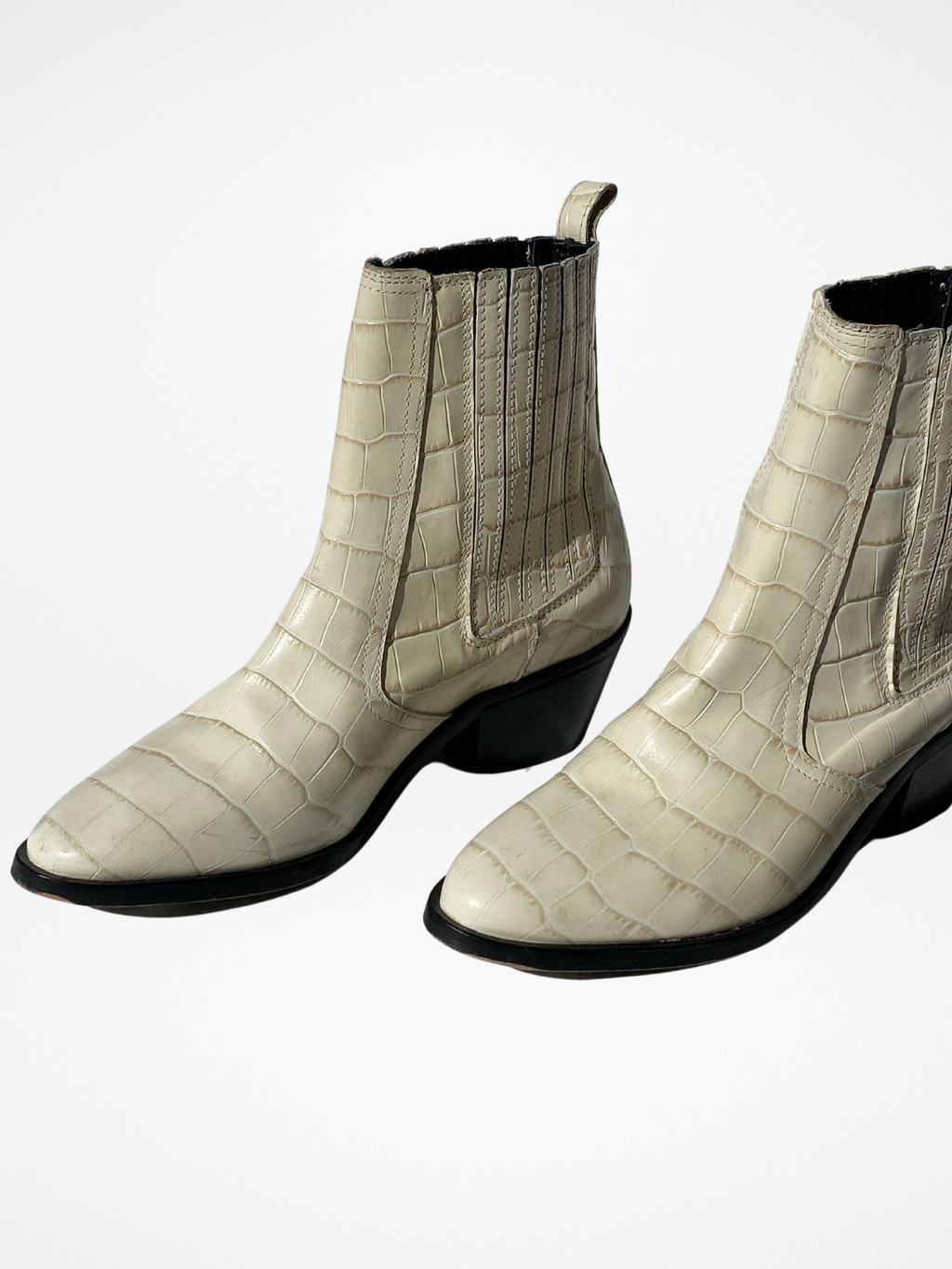 حذاء ميريام الغربي بكعب عالٍ من الجلد بتأثير التمساح من AllSaints