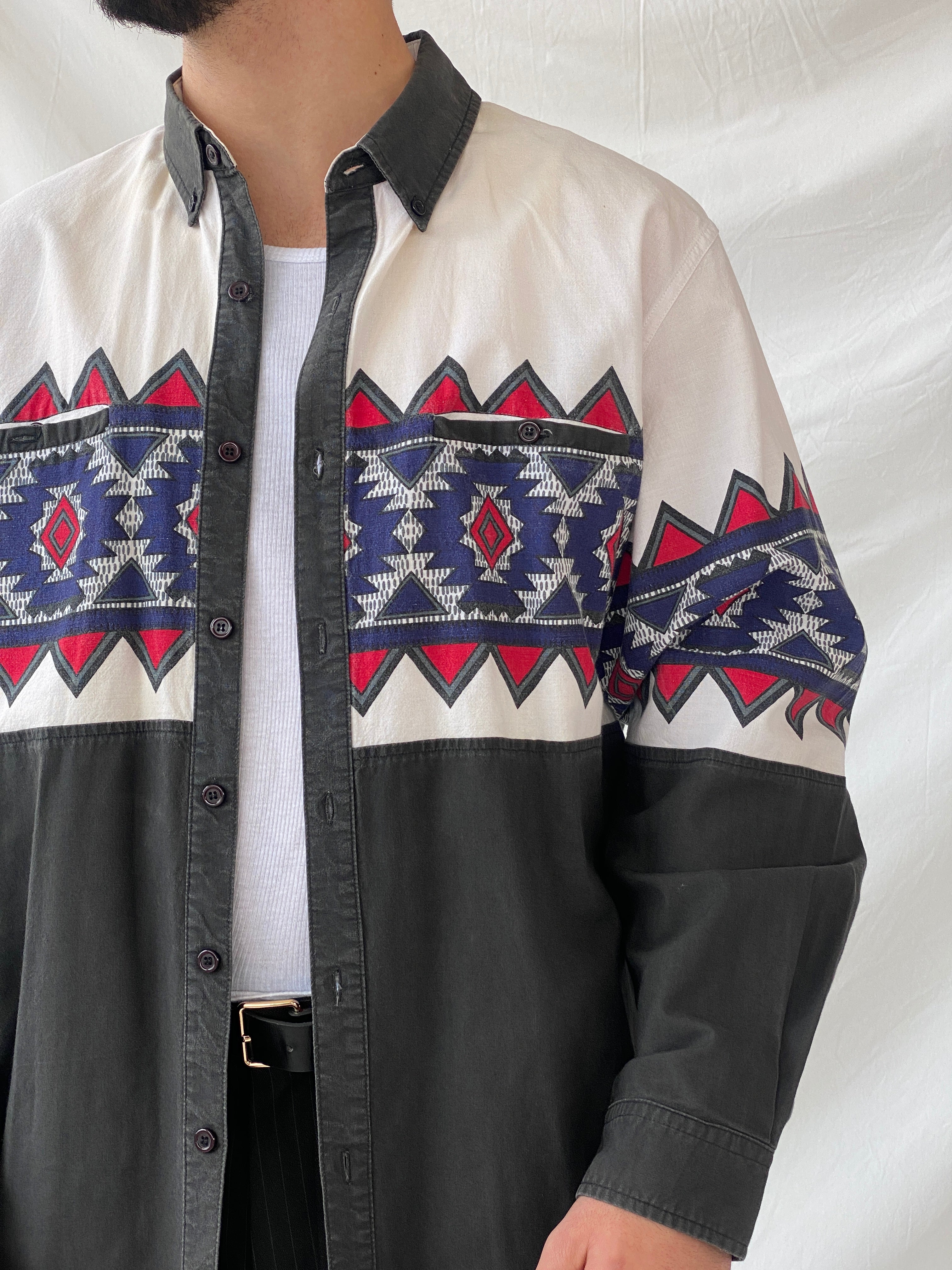 Vintage Spindle River Classics Men’s White Western Style Long Sleeve Cotton Button Up Shirt - L