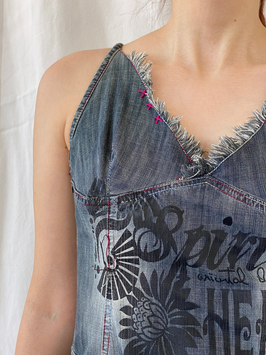 Vintage Y2K LIFEGATE Silvian Heach Asymmetric Layered Hem Short Denim Dress - L